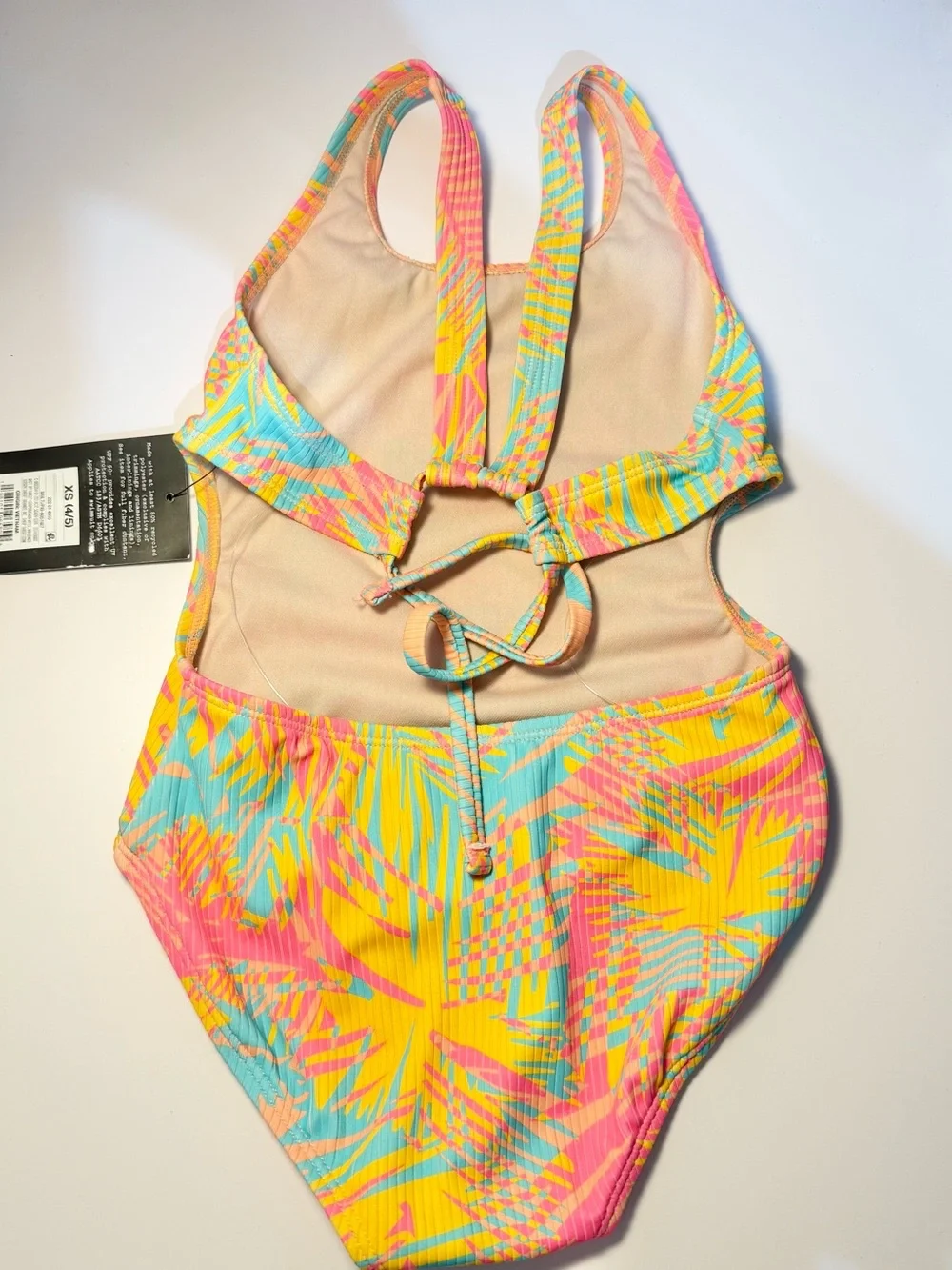 Art Class Girls One-Piece Swimsuit Ribbed Knit Multi Tropical Print Sz XS(4/5)